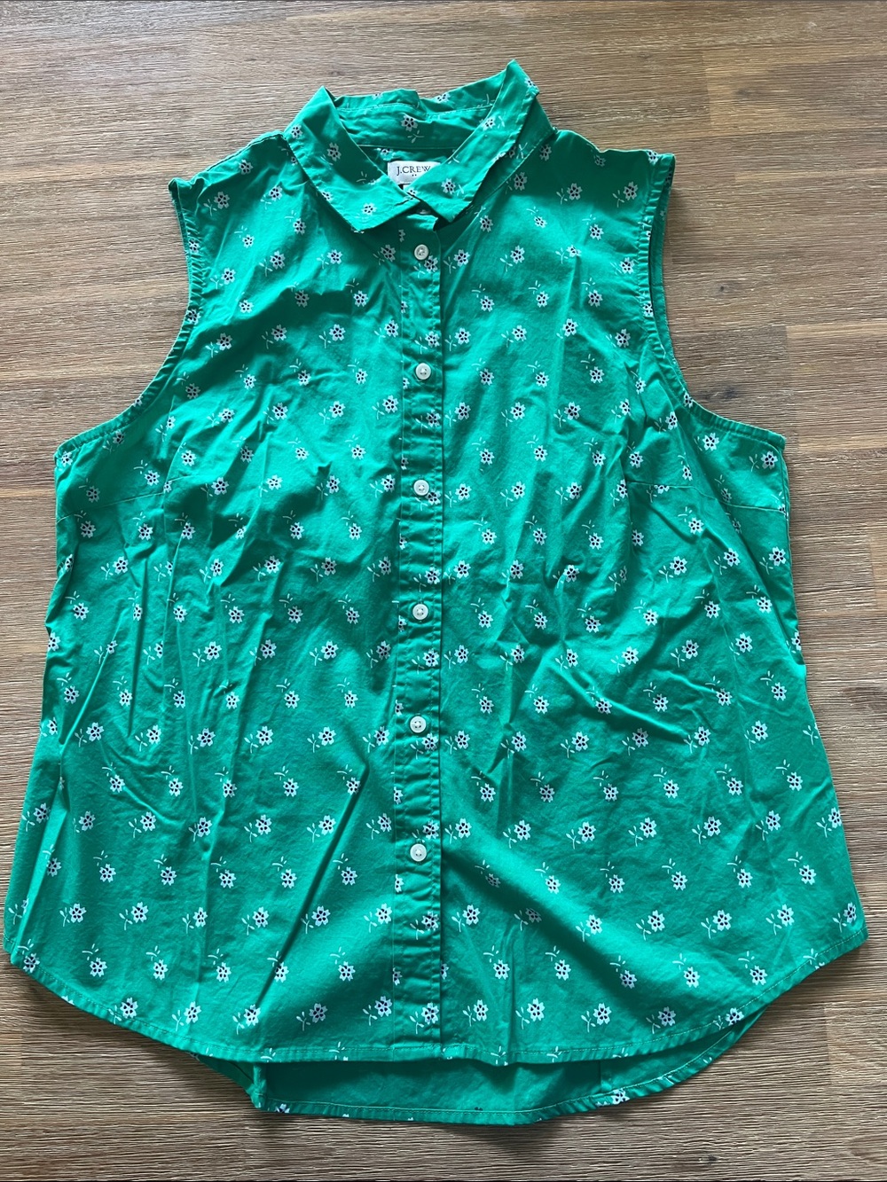 J. Crew Green Sleeveless Button-Front Floral Blouse